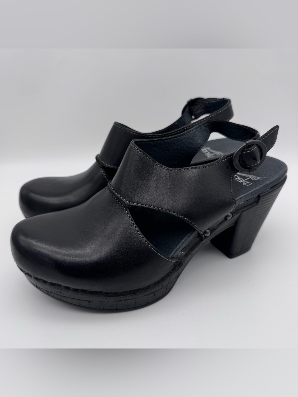 Dansko Riley Clogs Slingback Heels Black Leather Comfort Women EU 36 / US 6-6.5